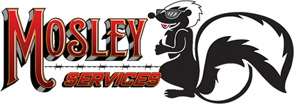 Mosley Services logo: western lettering, a strand of barbed wire and a skunk in sunglasses